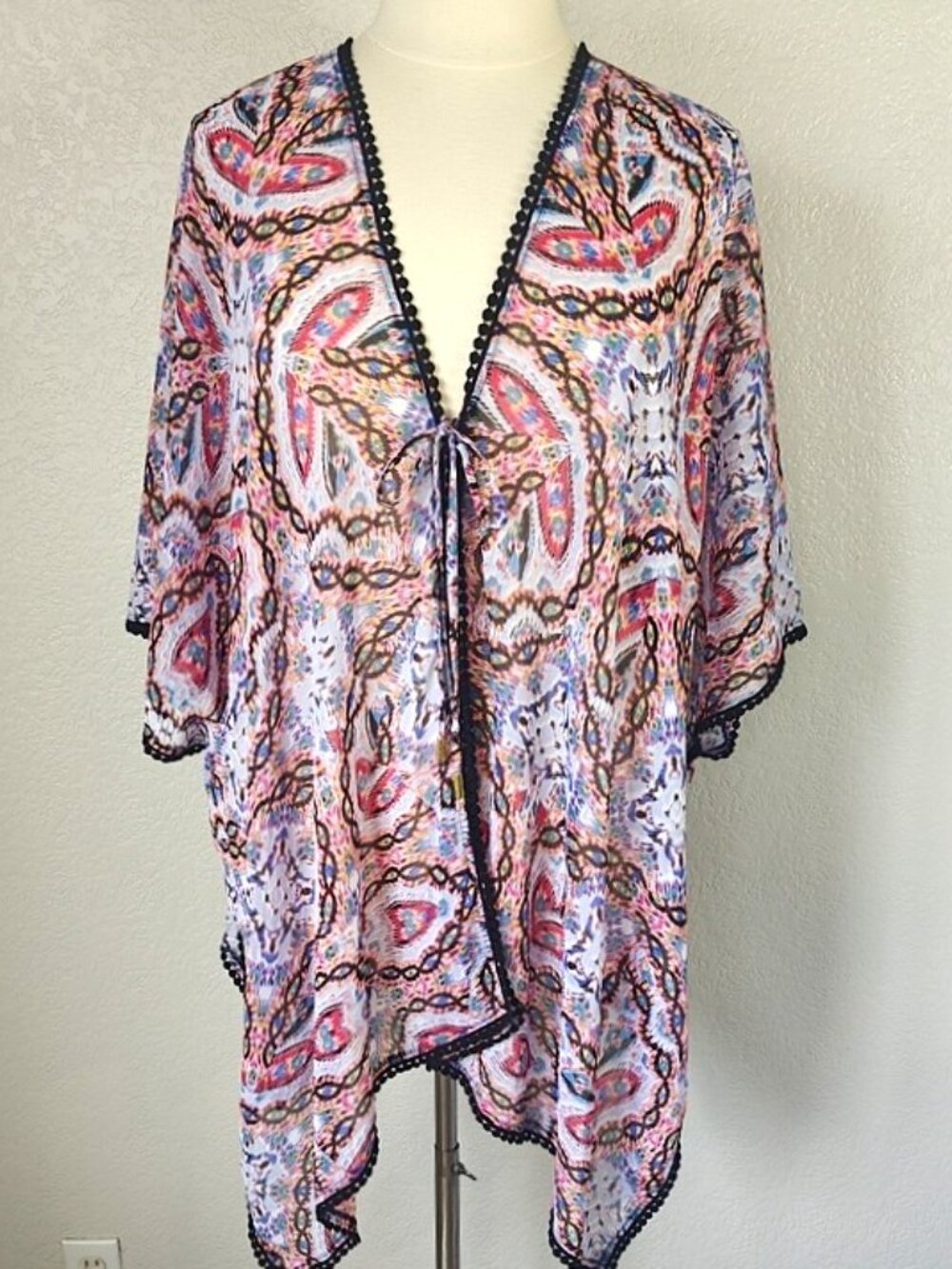Red Carter XL Swim Cover Up Chiffon Caftan Tunic Open Front Tie
